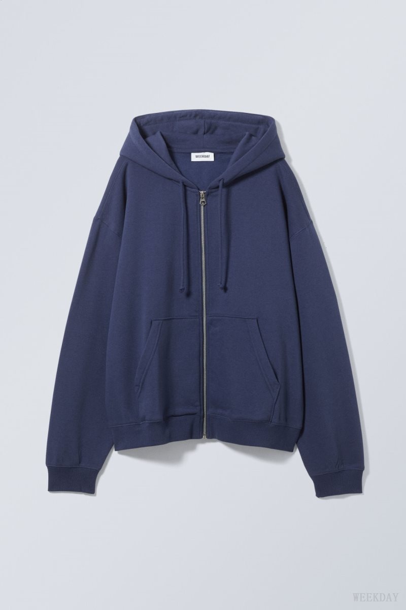 Dark Blue Weekday Essence Standard Zip Hoodie | DFAA1857