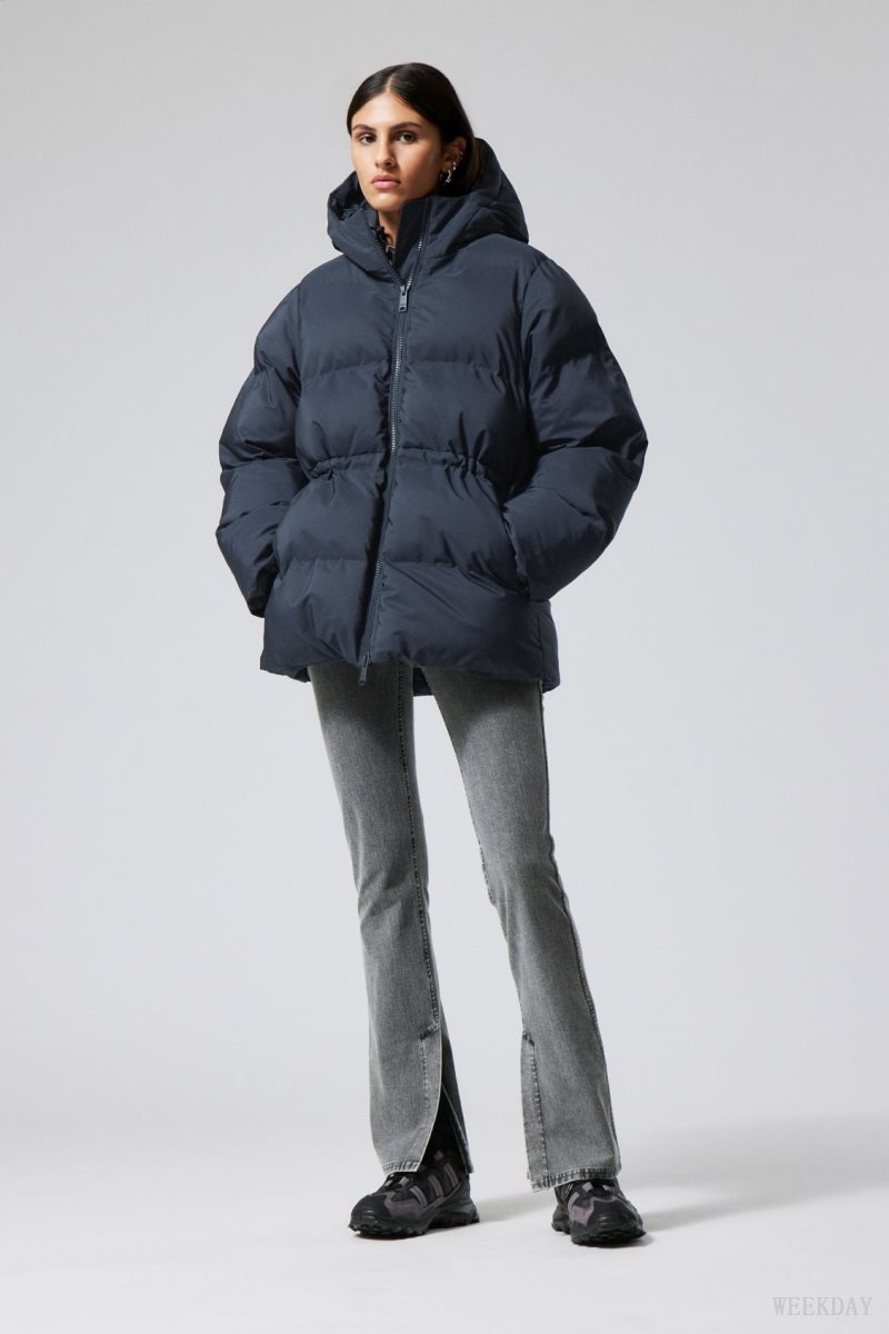 Dark Blue Weekday Illisa Waisted Puffer Jacket | LYIV8952