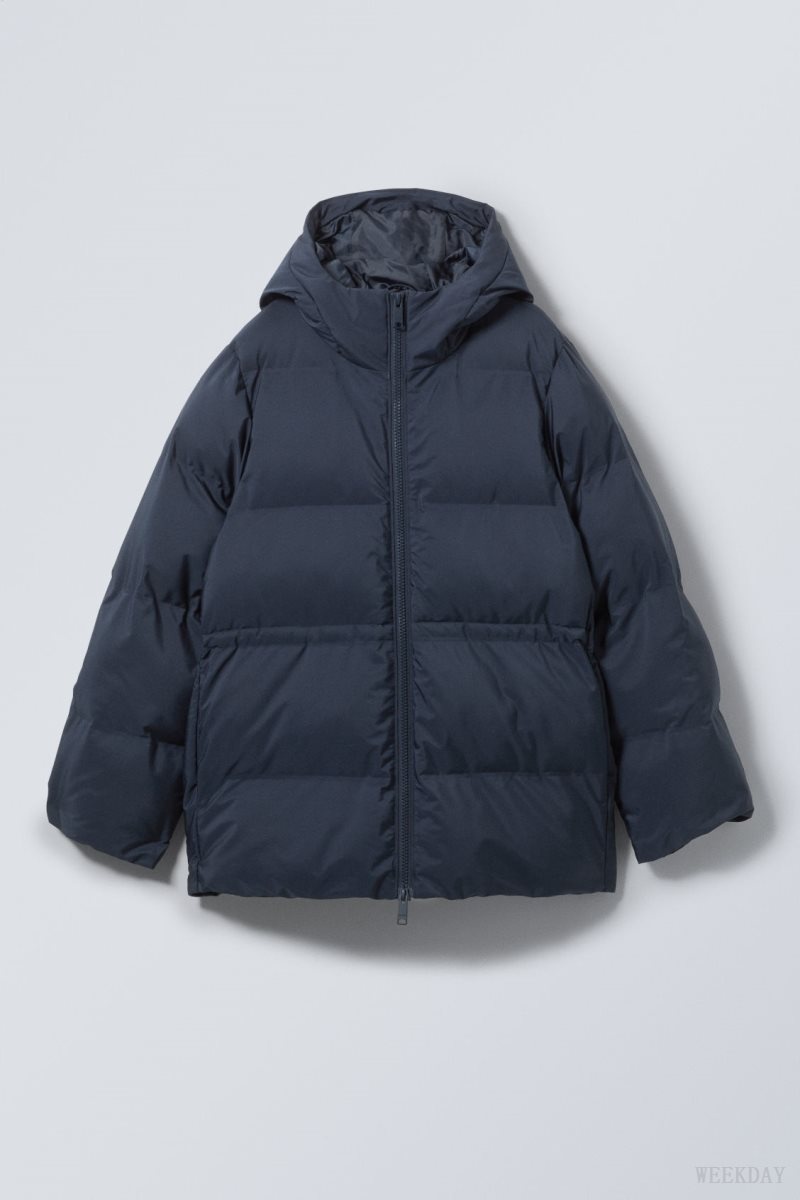 Dark Blue Weekday Illisa Waisted Puffer Jacket | LYIV8952