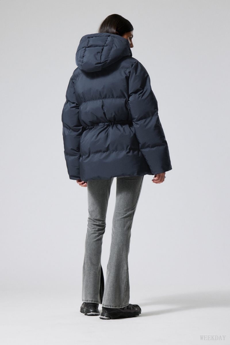 Dark Blue Weekday Illisa Waisted Puffer Jacket | LYIV8952