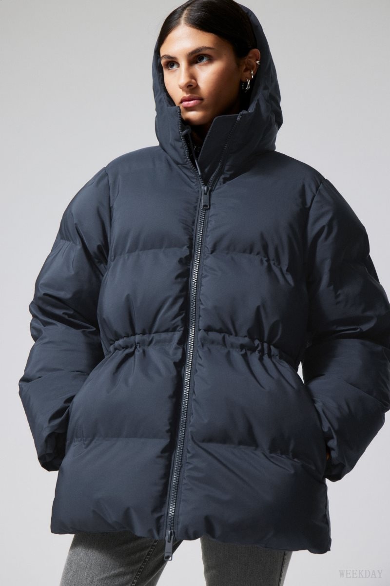 Dark Blue Weekday Illisa Waisted Puffer Jacket | LYIV8952