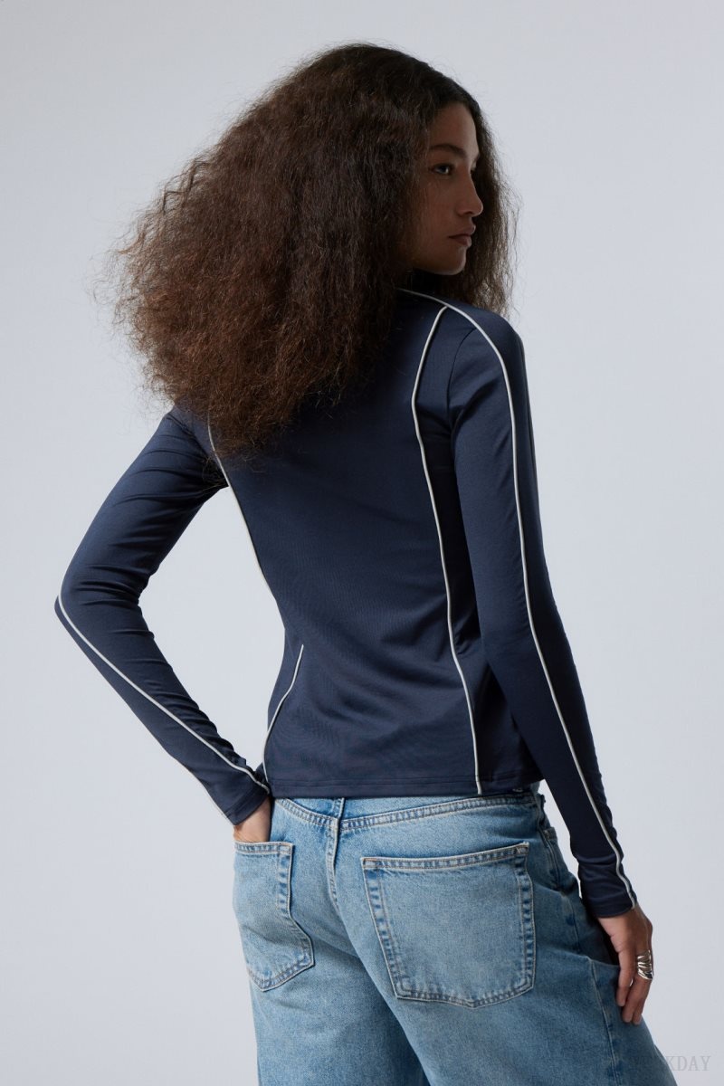 Dark Blue Weekday Lionella Piping ZIp Longsleeve | MSOD2431