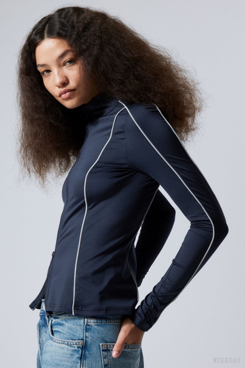 Dark Blue Weekday Lionella Piping ZIp Longsleeve | MSOD2431