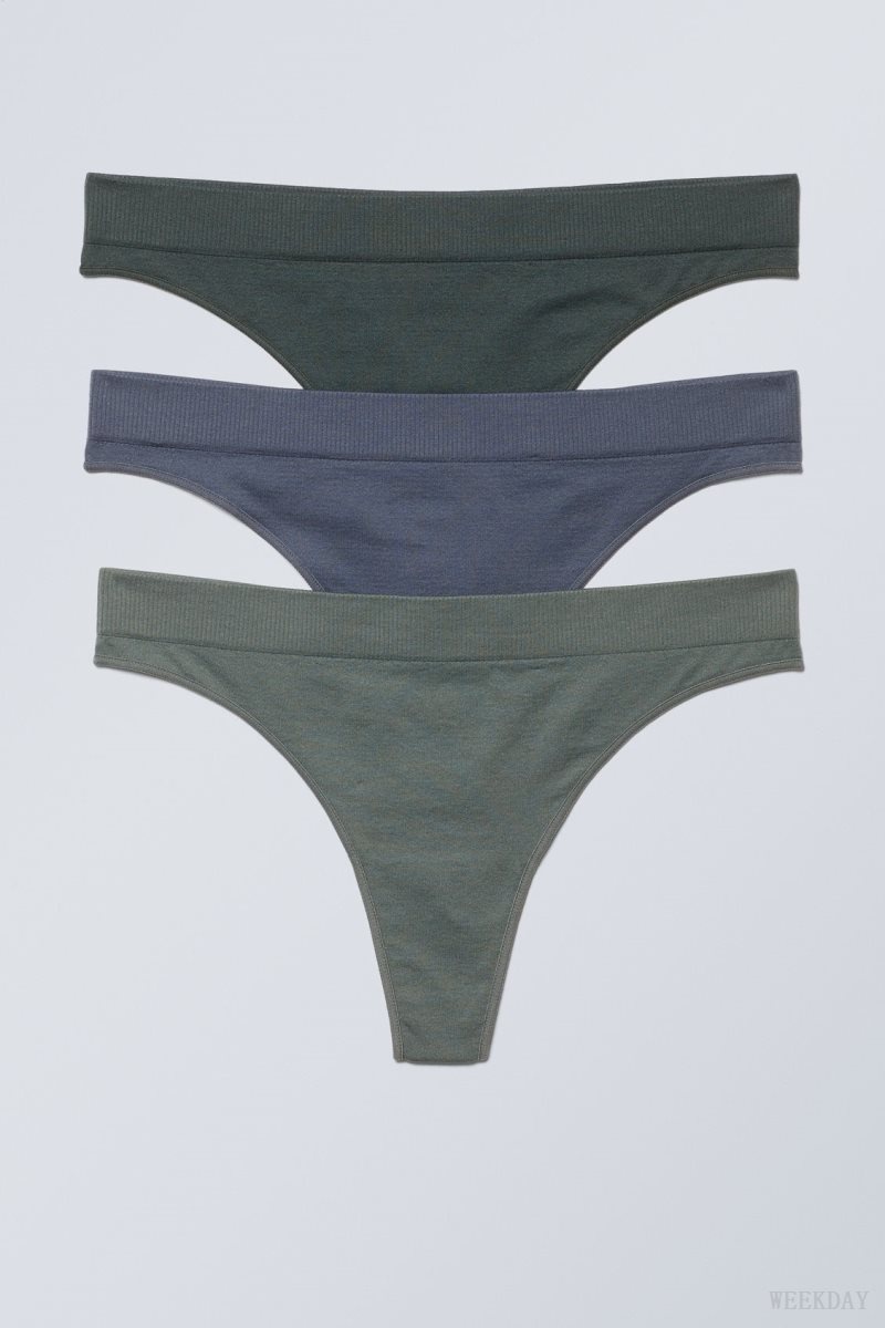 Dark Green Blue Green Weekday 3-pack Cat Soft Thong Thong | IHTC6589