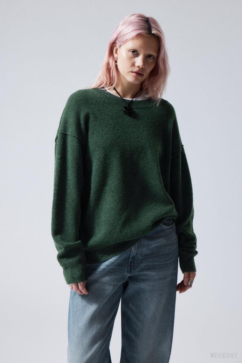 Dark Green Weekday Annie Knit Sweater | FPKR6628