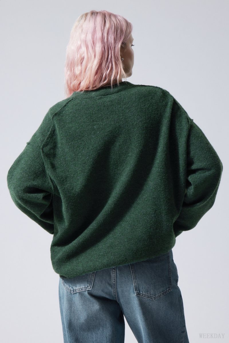 Dark Green Weekday Annie Knit Sweater | FPKR6628