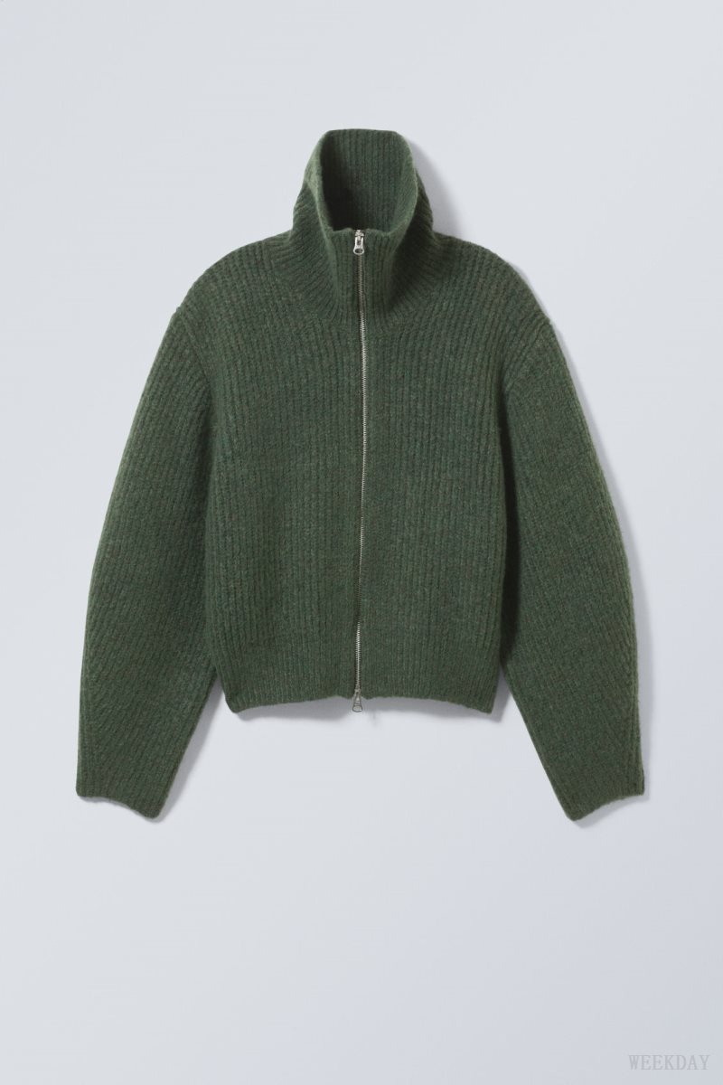 Dark Green Weekday Bea Zip Cardigan | ERYN5354