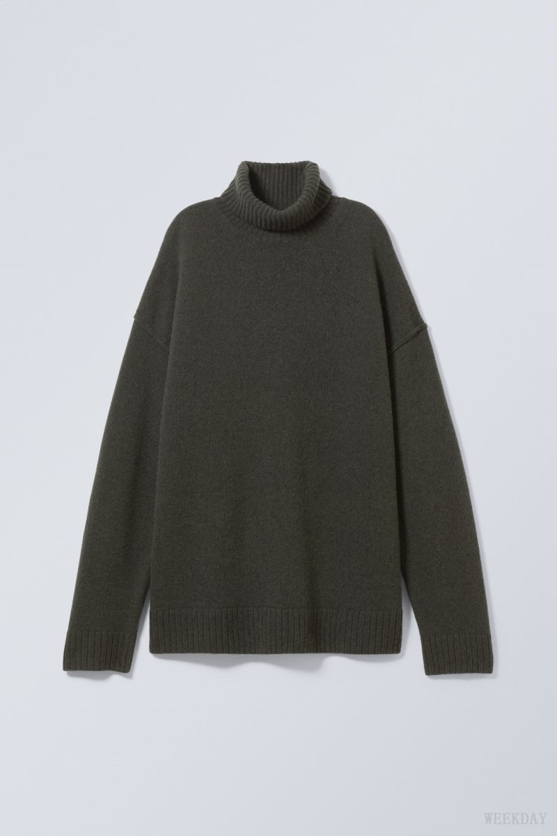 Dark Green Weekday Eloise Wool Turtleneck Sweater | KMHG2697