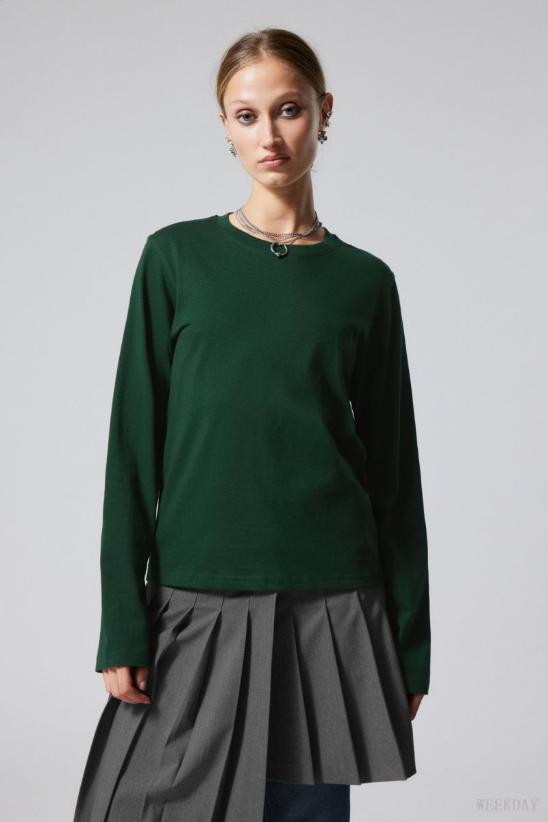 Dark Green Weekday Essence Standard Long Sleeve | IVVU3134