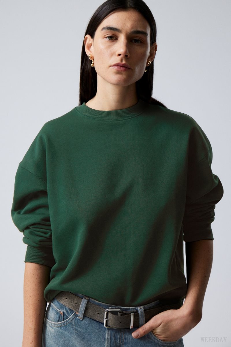 Dark Green Weekday Essence Standard Sweatshirt | EKMJ8716