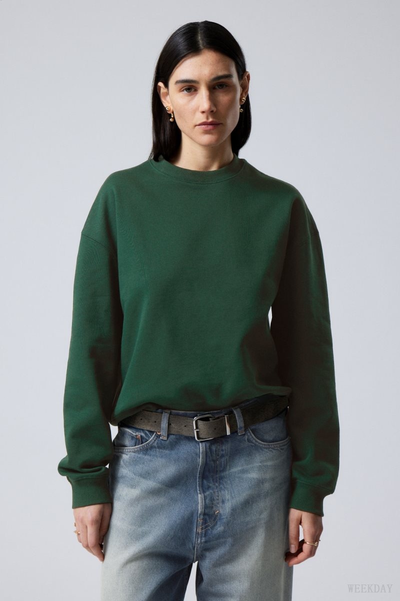 Dark Green Weekday Essence Standard Sweatshirt | EKMJ8716