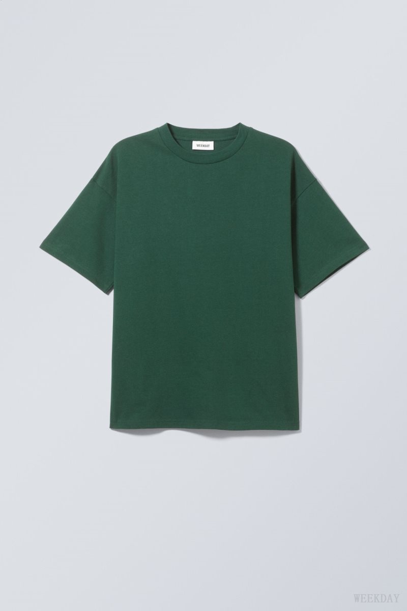 Dark Green Weekday Great Boxy Heavyweight T-Shirt | NXJE3431