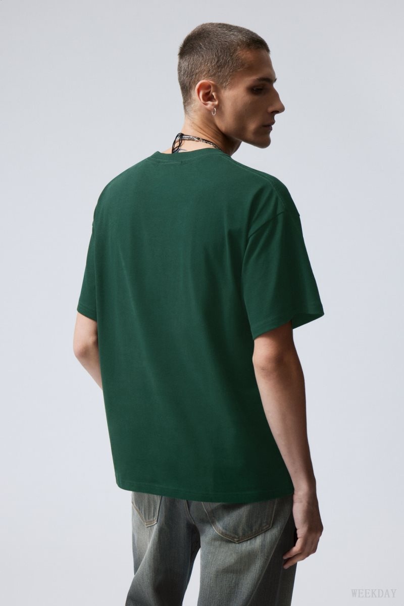 Dark Green Weekday Great Boxy Heavyweight T-Shirt | NXJE3431