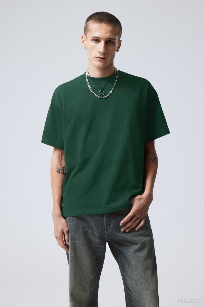 Dark Green Weekday Great Boxy Heavyweight T-Shirt | NXJE3431