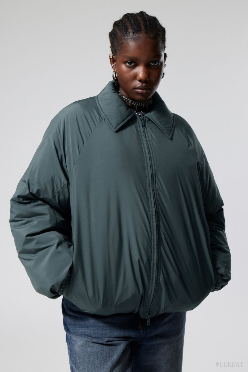 Dark Green Weekday Helena Padded Jacket | QESV1991