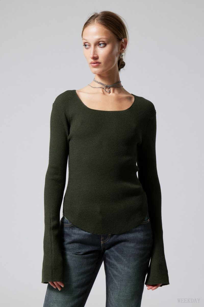 Dark Green Weekday Nadina Square Neck Sweater | COVE6079