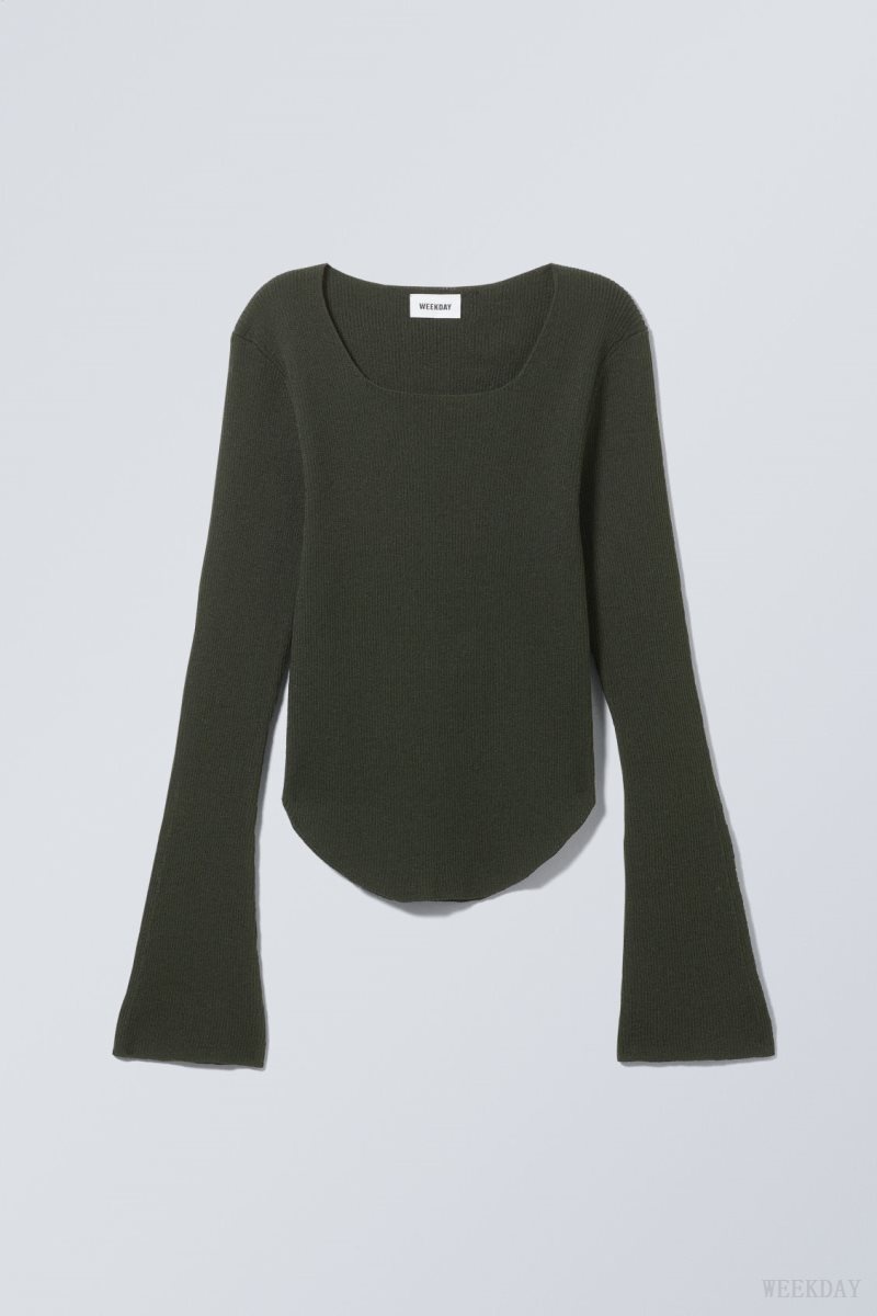 Dark Green Weekday Nadina Square Neck Sweater | COVE6079