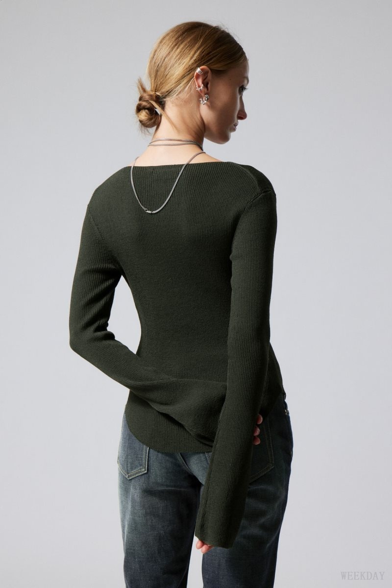 Dark Green Weekday Nadina Square Neck Sweater | COVE6079