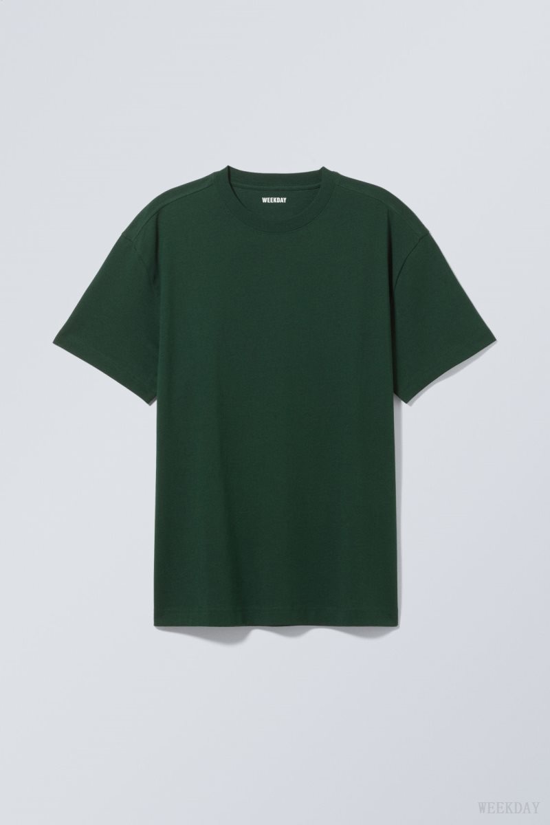 Dark Green Weekday Oversized Heavyweight T-shirt | DOLE4778