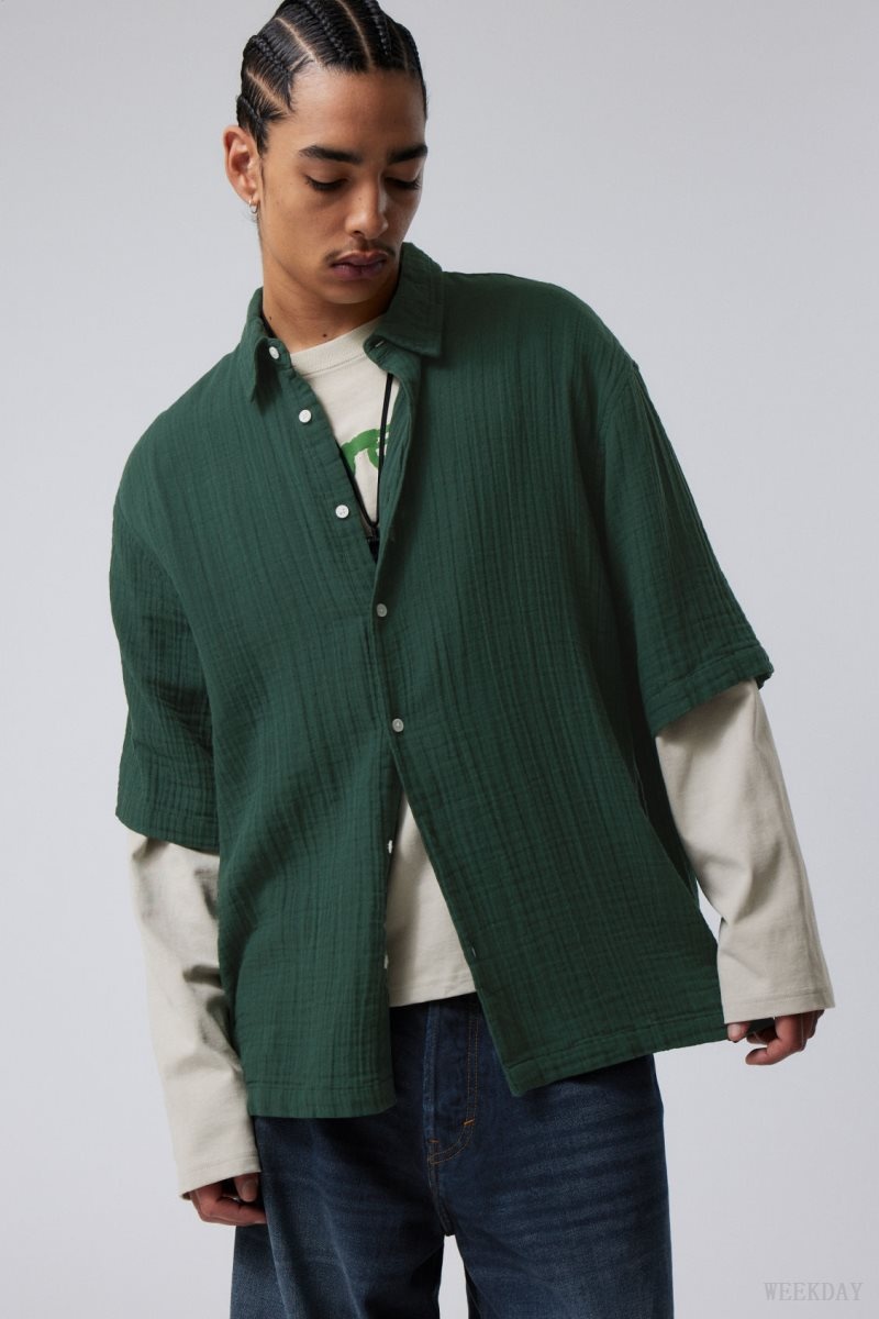 Dark Green Weekday Oversized Structured Short Sleeve Shirt | LDNW3486