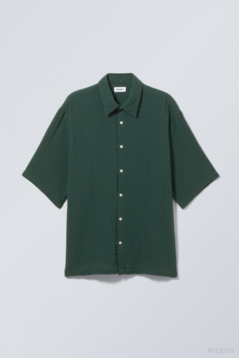 Dark Green Weekday Oversized Structured Short Sleeve Shirt | LDNW3486