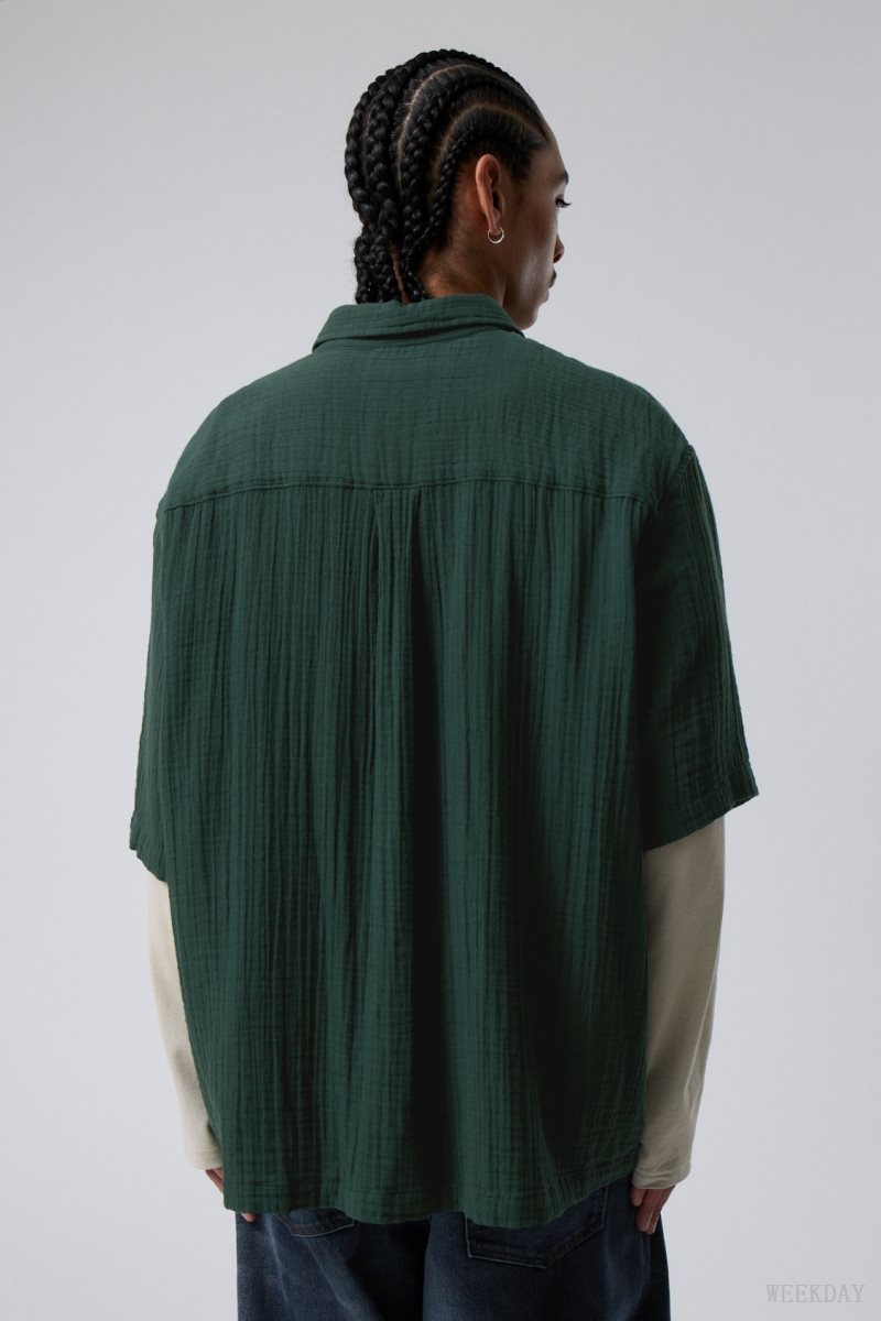 Dark Green Weekday Oversized Structured Short Sleeve Shirt | LDNW3486