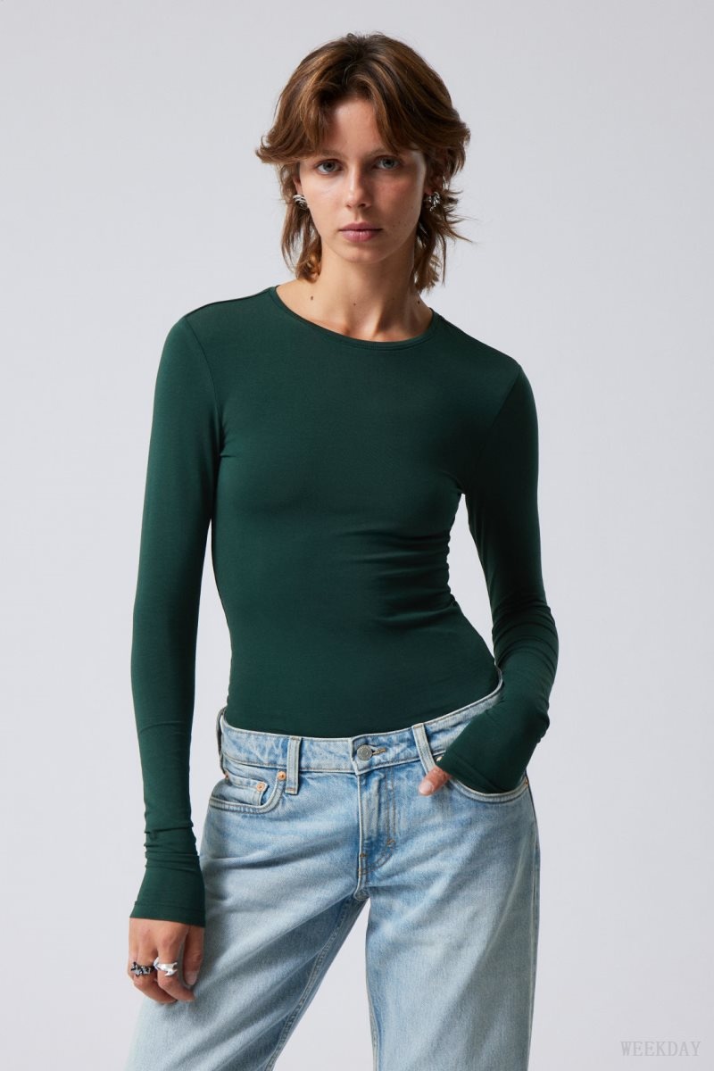 Dark Green Weekday Slim Fitted Long Sleeve | DBJQ8367