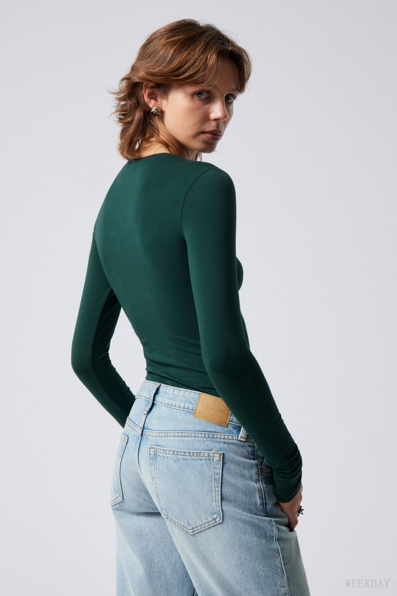 Dark Green Weekday Slim Fitted Long Sleeve | DBJQ8367