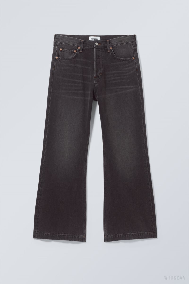 Dark Grey Black Weekday Time Loose Bootcut Jeans | IYJB2357