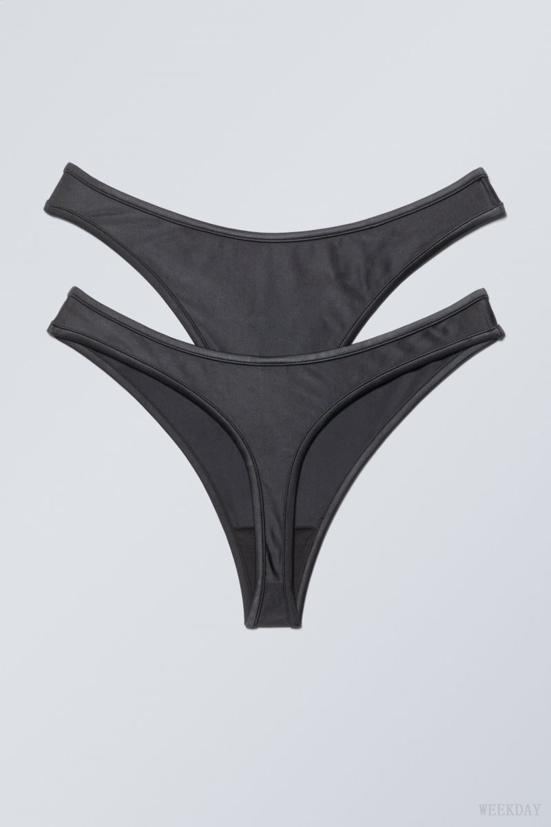 Dark Grey Weekday 2-pack Jade Shiny Thong Thong | SWBT9295