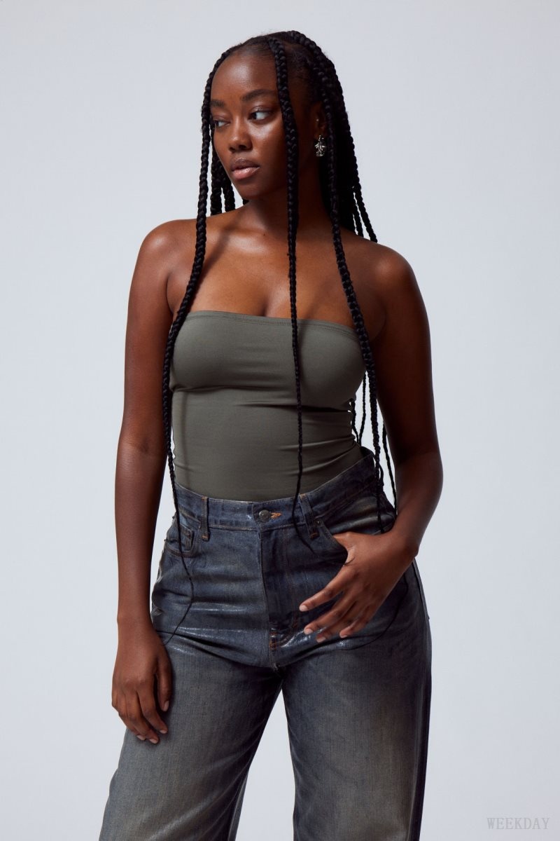 Dark Grey Weekday Act Tube Top | HOCZ7237