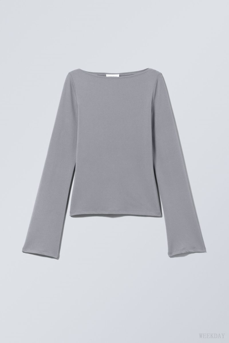 Dark Grey Weekday Annie Boatneck Long Sleeve Top | CIQP2326