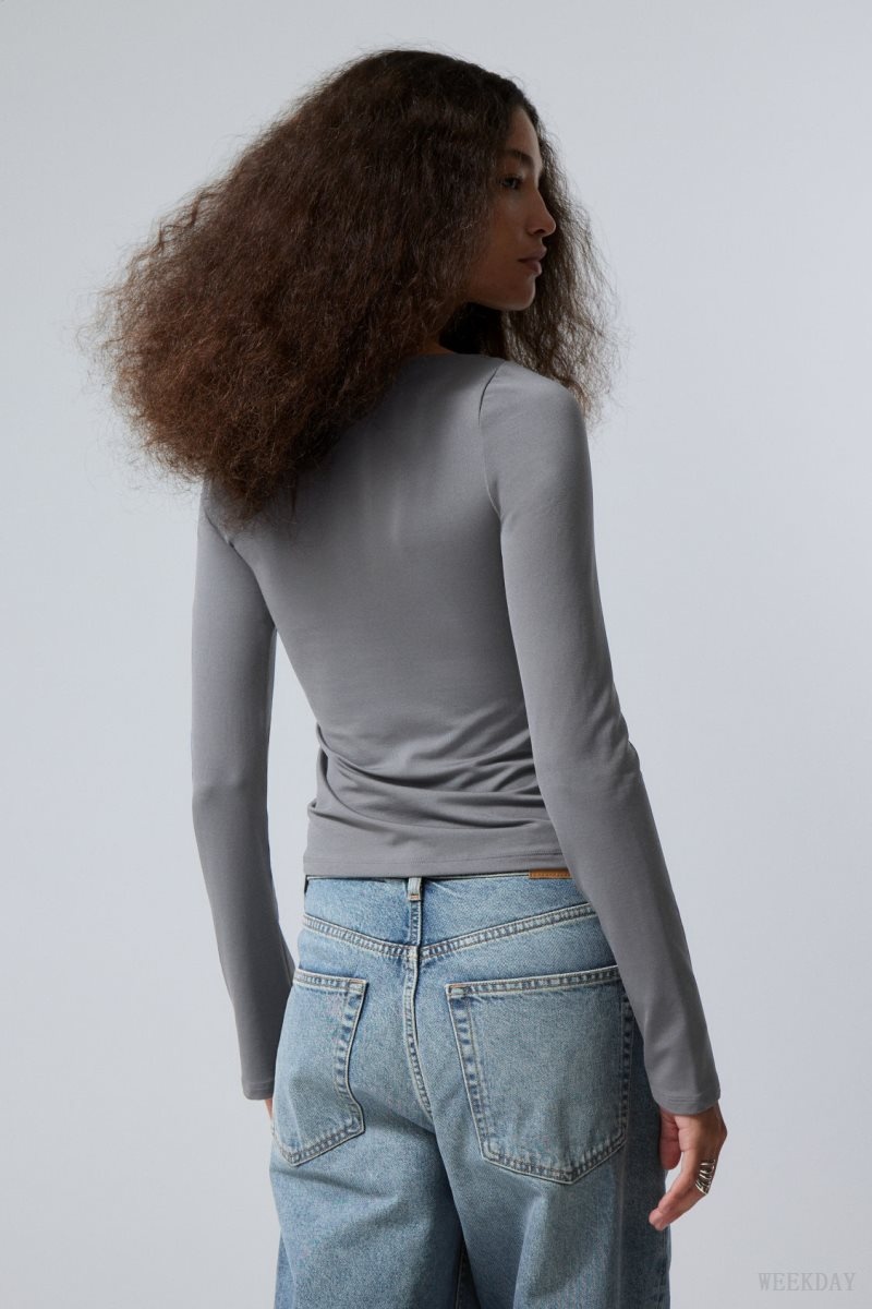 Dark Grey Weekday Annie Boatneck Long Sleeve Top | CIQP2326