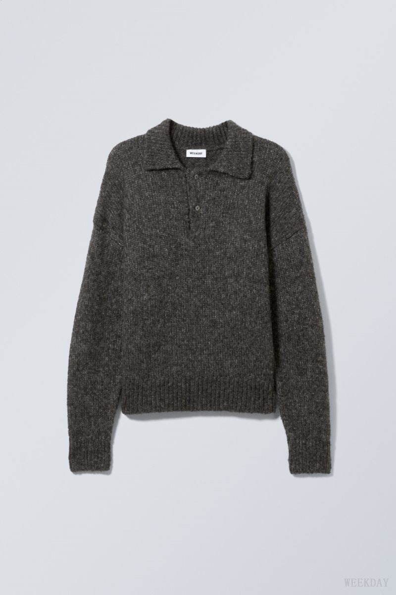 Dark Grey Weekday Bobby Relaxed Knitted Polo Sweater | NRHZ9614