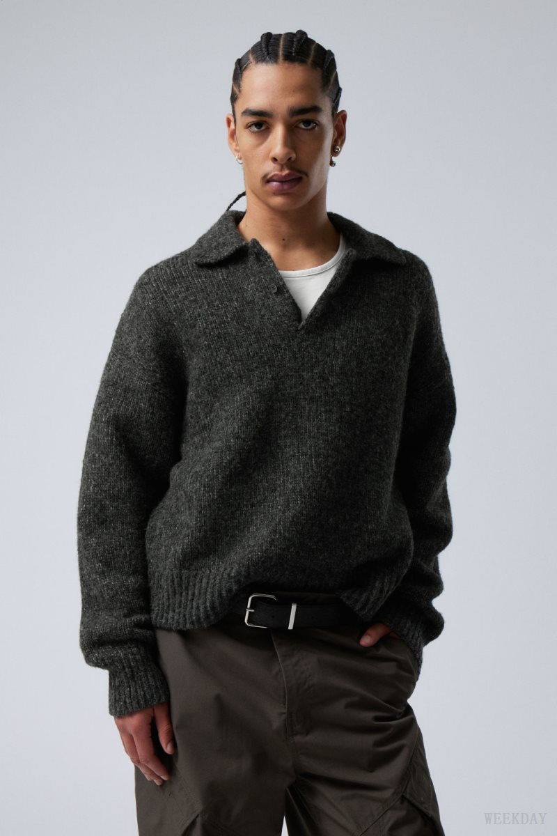 Dark Grey Weekday Bobby Relaxed Knitted Polo Sweater | NRHZ9614