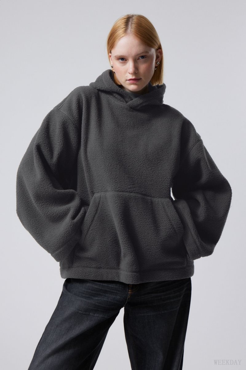 Dark Grey Weekday Cameron Fleece Hoodie | IBKA2628