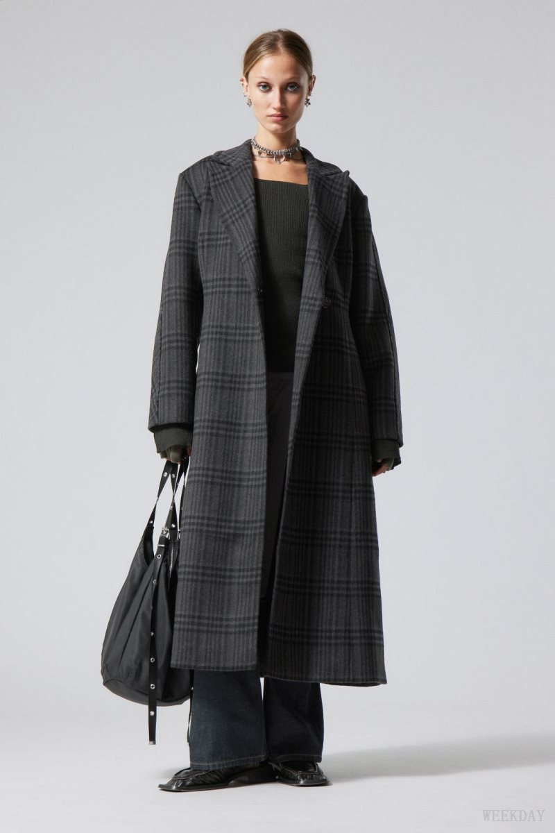 Dark Grey Weekday Delia Waisted Wool Blend Coat | ZDZJ9739