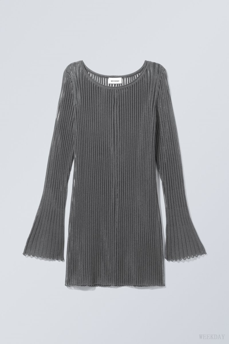 Dark Grey Weekday Eleana Sheer Rib Knit Mini Dress | CJNX3642