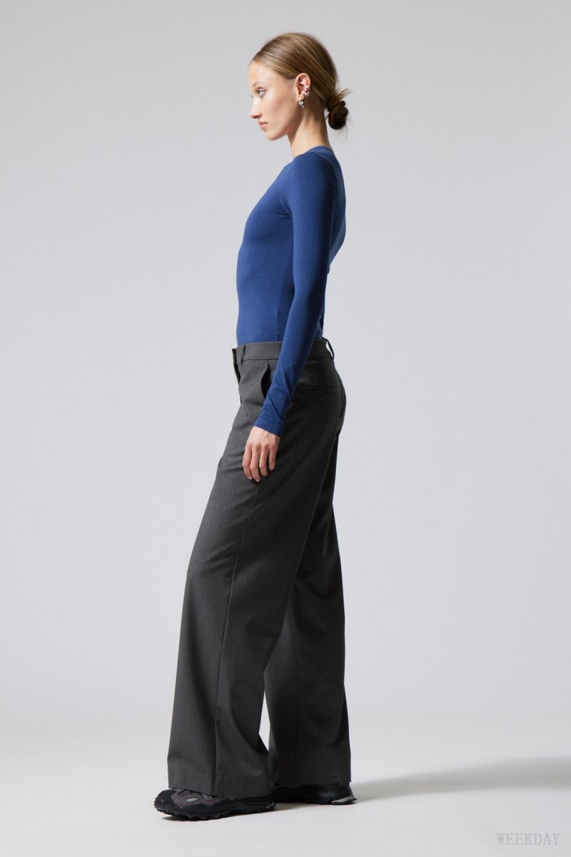 Dark Grey Weekday Emily Low Waist Suiting Trousers | HZBB7183