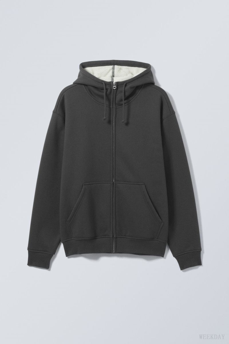 Dark Grey Weekday Hassan Fleece Zip Hoodie | JMKR6274