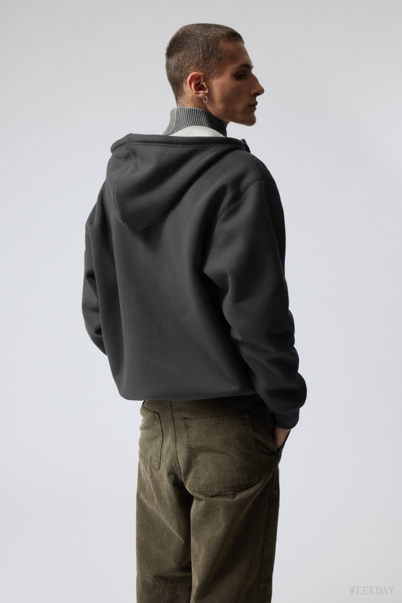 Dark Grey Weekday Hassan Fleece Zip Hoodie | JMKR6274