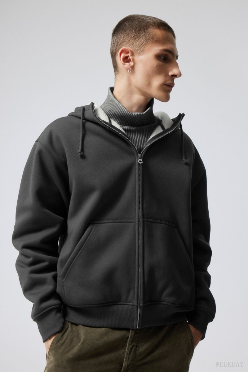 Dark Grey Weekday Hassan Fleece Zip Hoodie | JMKR6274