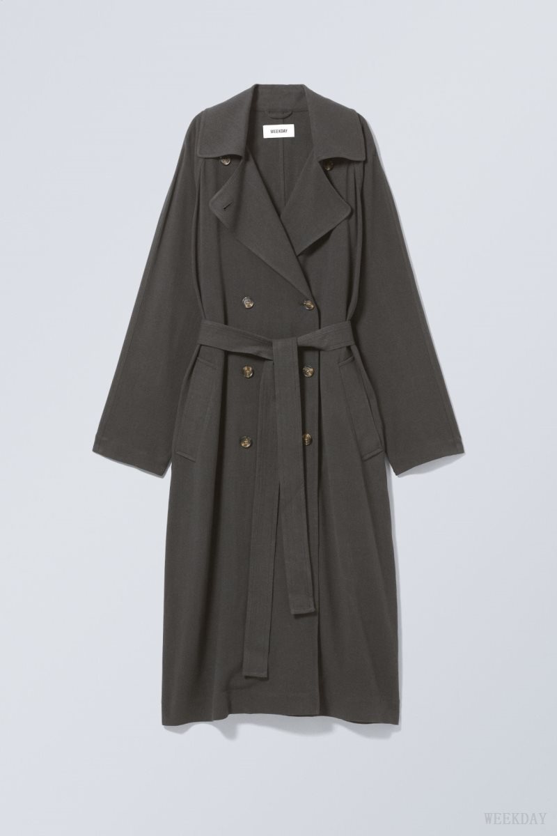 Dark Grey Weekday Julie Linen Mix Trench | SUYY0622