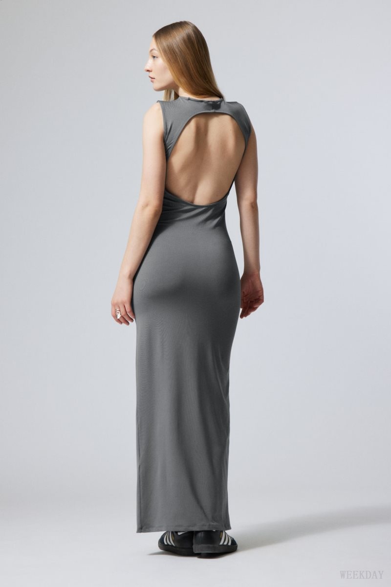 Dark Grey Weekday Lucy Open Back Dress | LRHM1294