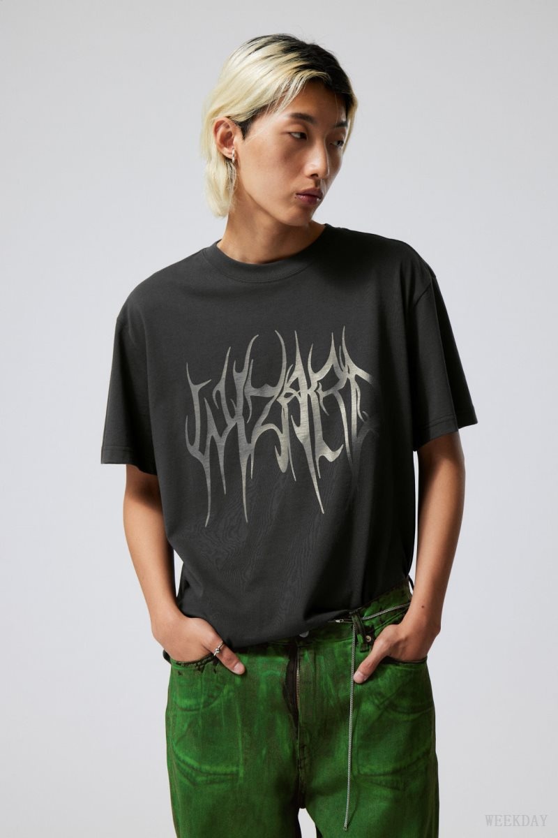 Dark Grey Weekday Oversized Graphic Printed T-shirt | MZKN0324