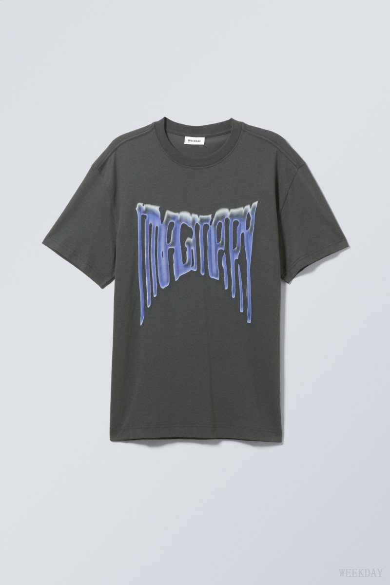 Dark Grey Weekday Oversized Graphic Printed T-shirt | HTZQ2455