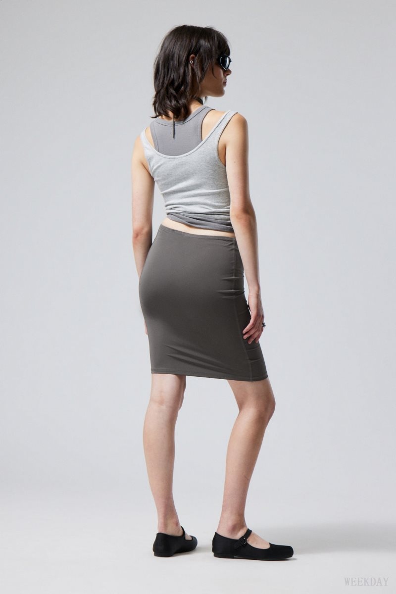 Dark Grey Weekday Rachel Tube Midi Skirt | QUIA8784