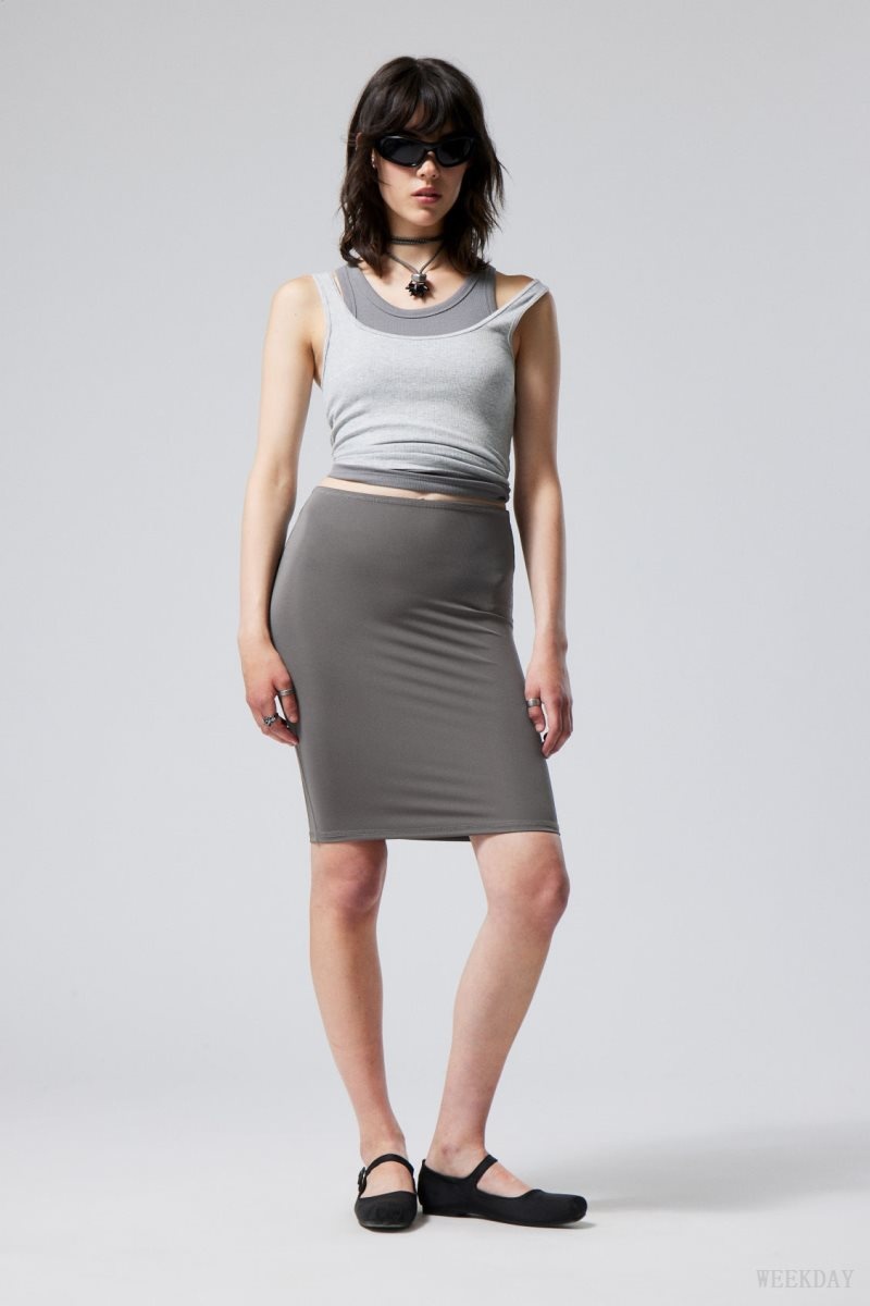 Dark Grey Weekday Rachel Tube Midi Skirt | QUIA8784