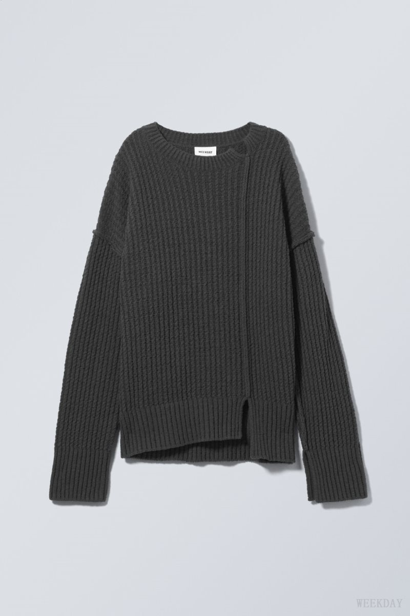 Dark Grey Weekday Rey Oversize Asymmetric Sweater | JNPG9390