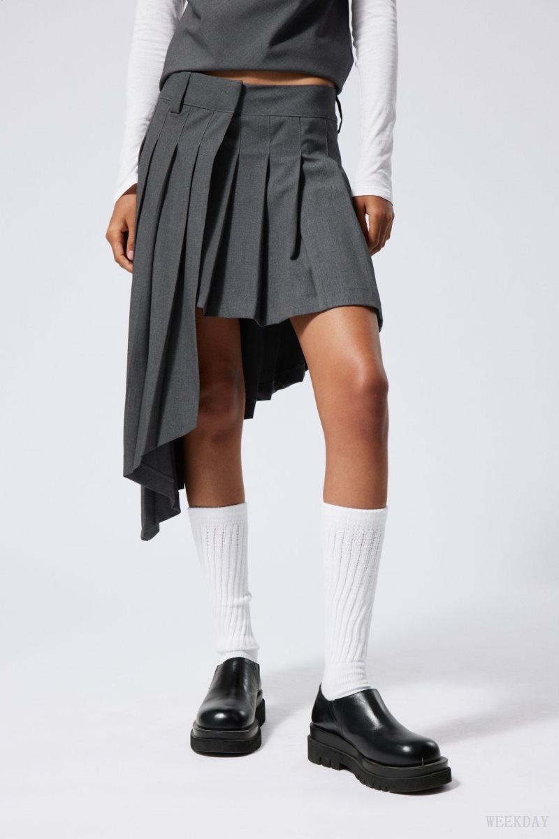 Dark Grey Weekday Skylar Pleated Midi Skirt | WCZX5123